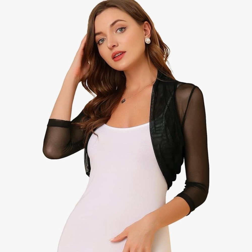 Allegra K Women's 3/4 Sleeve semi Sheer Shrug Cropped Bolero Cardigan size 1X
